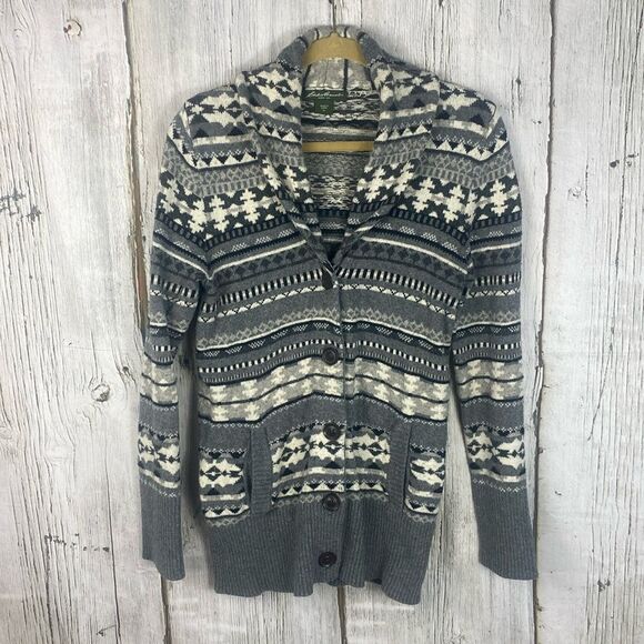 Eddie Bauer Fair Isle Knit Wool Blend Cardigan Size Medium   69 - Picture 1 of 10